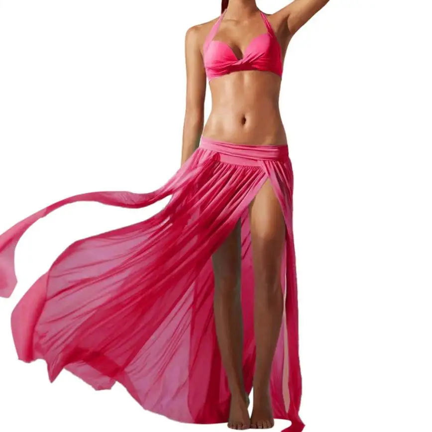 CHAMSGEND женское сексуальное богемное шифоновое с высоким разрезом длинная юбка макси пляжная юбка прямая поставка 1M8 - Цвет: Фуксия