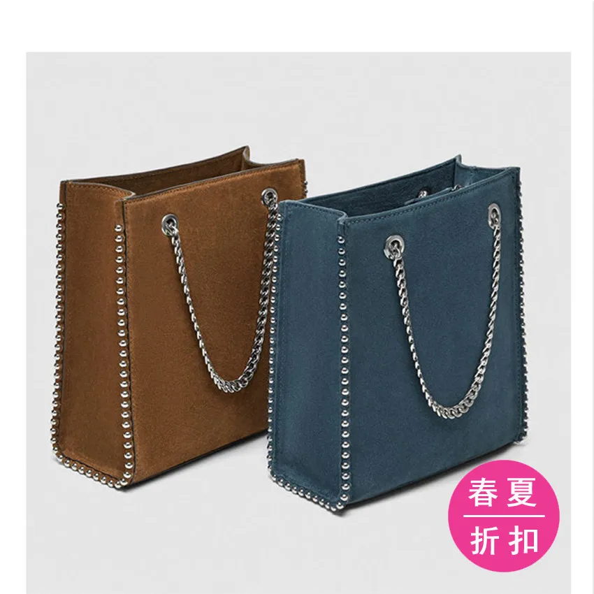 

One shoulder bag female 2018 new tide suede rivet capacity messenger bag chain