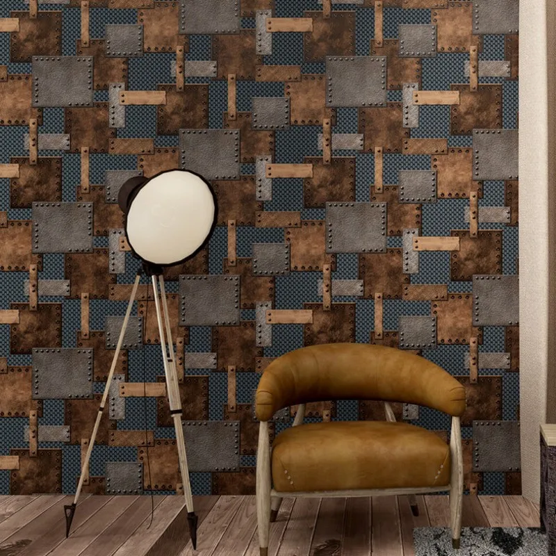 

Free Shipping Custom 3D Stereo Retro Industrial Imitation Metal Chamber Escape Wallpaper Old Iron Rust Bar Restaurant wallpaper