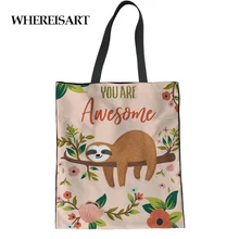 WHEREISART повседневные сумки-шопперы для женщин милые животные Ленивец печатные холщовые сумки на плечо Эко сумка многоразовая сумка Mochila