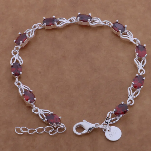 

AH116 925 wholesale silver bracelet, 925 sterling silver fashion jewelry Round card inlaid red stone /bimajzta awdajnka