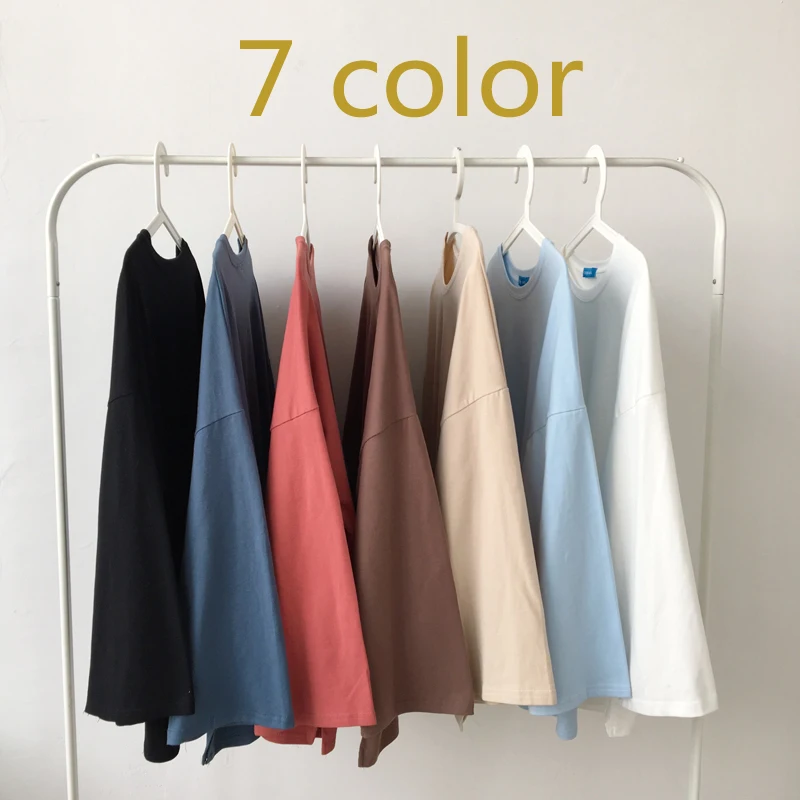 

7 colors 2018 spring and autumn basic style loose solid color long sleeve t shirts womens tee shirt femme (B0652)
