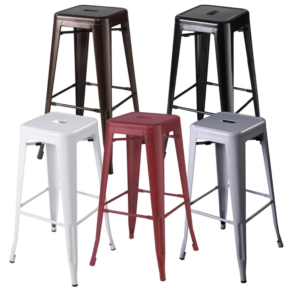 Set of 2 Metal Steel Bar Stools Vintage Antique Style Counter Bar Stool 5 Color HW50186