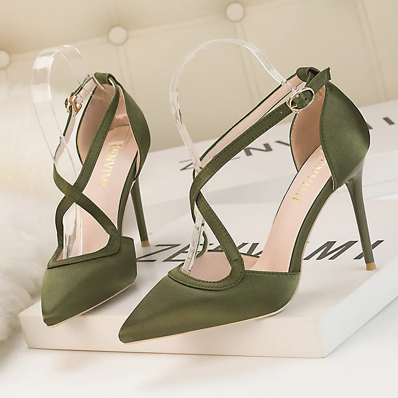 

Pumps Women European style fashion stiletto super high-heeled satin cross strap sexy nightclub slim women's shoes sandals