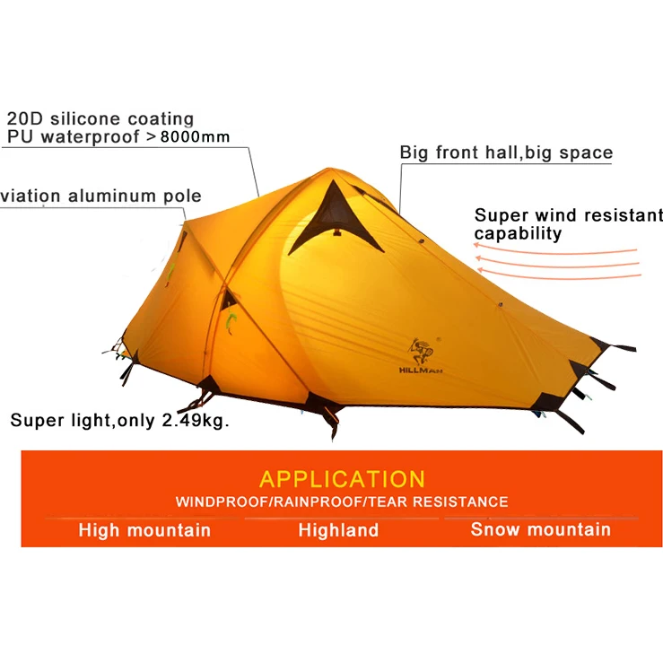 HILLMAN-CAMPING-TENT-HIGH-MOUNTAIN-HIGHLAND-SNOW-MOUNTAIN-DOUBLE-LAYERS-SILICONE-COATING-TENTS-SUPER-WINDPROOF-RAINPROOF
