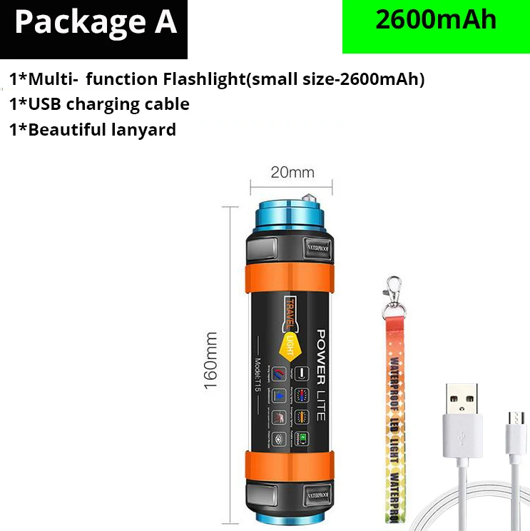 7800 мА/ч Многофункциональный перезаряжаемый светодиодный светильник-вспышка для кемпинга, фонарь для палатки, светильник от комаров, Предупреждение ющий светильник, IP68 водонепроницаемый - Мощность в ваттах: 16cm-2600mAh-A