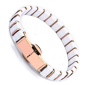 Браслет из розового золота с керамическим покрытием, полностью германиевый браслет для женщин, браслет из нержавеющей стали и браслеты с застежкой для часов - Окраска металла: Rose Gold White