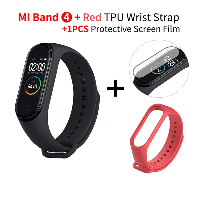 Xiaomi mi 4 смарт mi Band цветной экран браслет пульсометр фитнес музыка Bluetooth 5,0 50 м водонепроницаемый - Цвет: red add film