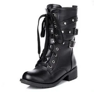 

FEERIJT2019 new fashion women's boots rivet belt buckle motorcycle boots lovers boots comfortable men's boots