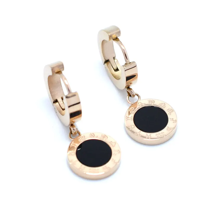 

FYSARA Twelve Constellations Design Women Earrings Rose Gold-color White Black Shell Circular Surface Roman Letter Dance Earring