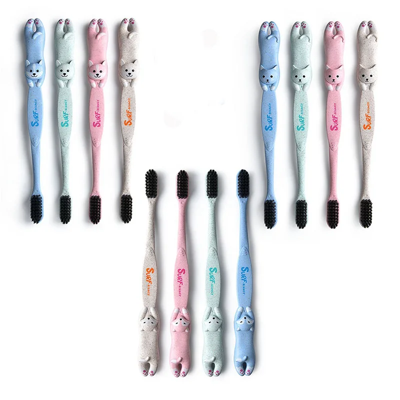 الطبيعي 1 قطعة الخيزران الكرتون تصفح فرشاة الأسنان فرشاة لينة للتحلل العناية بالفم نانو المضادة للبكتيريا لطيف البسيطة رؤساء للأطفال