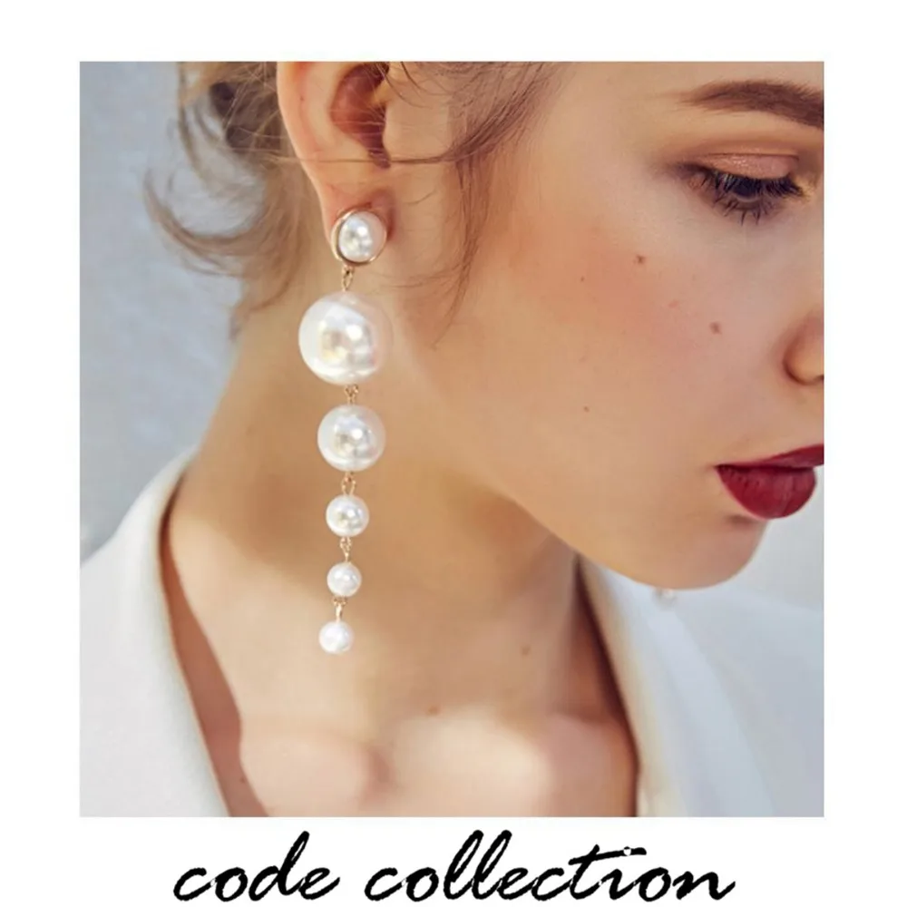 

2019 Trendy Elegant Created Big Simulated Pearl Long Earrings Pearls String Statement Drop Earrings For Wedding Party Gift