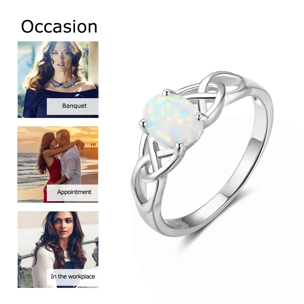 Women Jewelry 925 Sterling Silver Ring With Elliptical Milky Opal Stone Wedding Bands Romantic Style Gifts ( JewelOra RI102814)