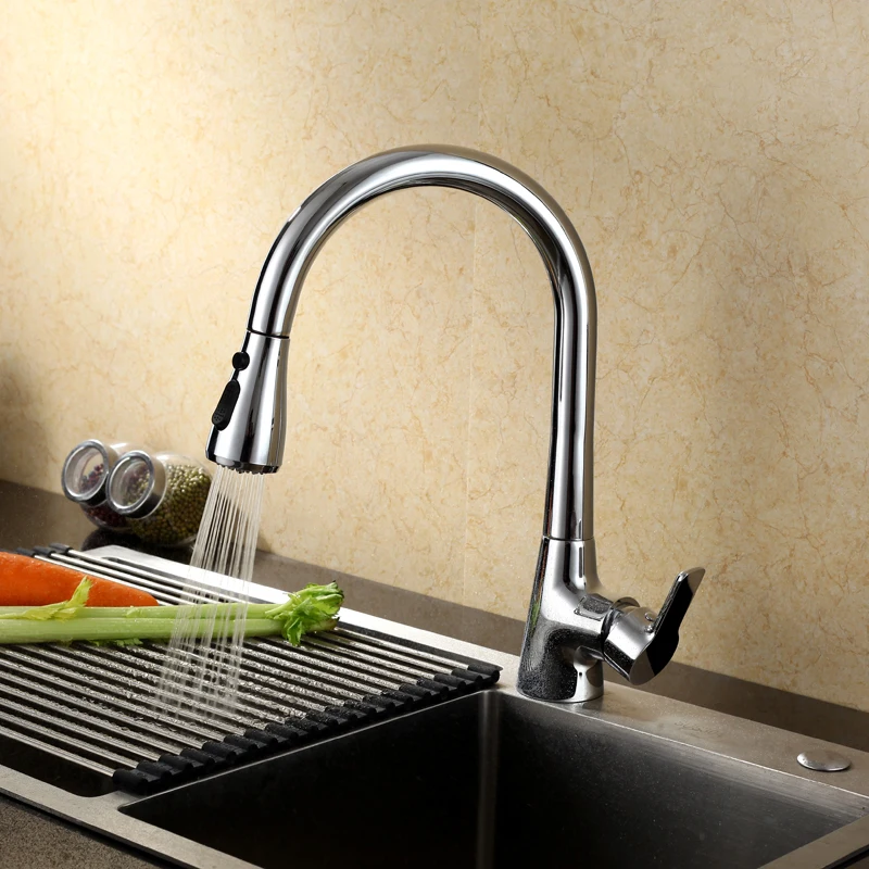 

pull out faucet all copper cold and hot mixer water single hole kitchen sink faucets tap deck mounted tap 2019 new chrome