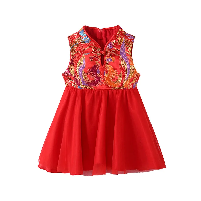 

Girls Winter Dress Chinese Style Traditional Child Phoenix Embroidered Tank Dress Dresses Baby Qipao For New Year Dresses 2019