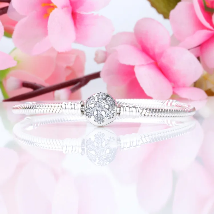 

Silver Charms Basic Bracelets For Women Crystal snowflakes With Snake Chain for Diy Bead Charm DPB085