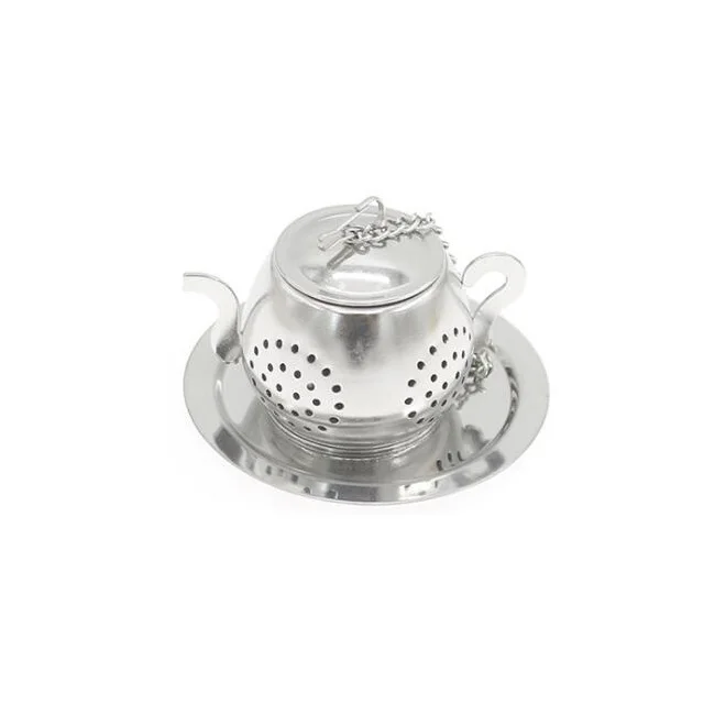 Чайный горшок из нержавеющей стали, форма для заваривания чая, цветочный ситечко для чая, травяной фильтр, кухонная посуда, аксессуары для чая, чайный шар, Teesieb - Цвет: Silver Round tray
