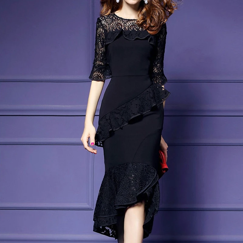 Женское кружевное платье летнее Новое модное элегантное женское платье Vestido тонкое длинное женское платье пэчворк тонкие платья WLX991
