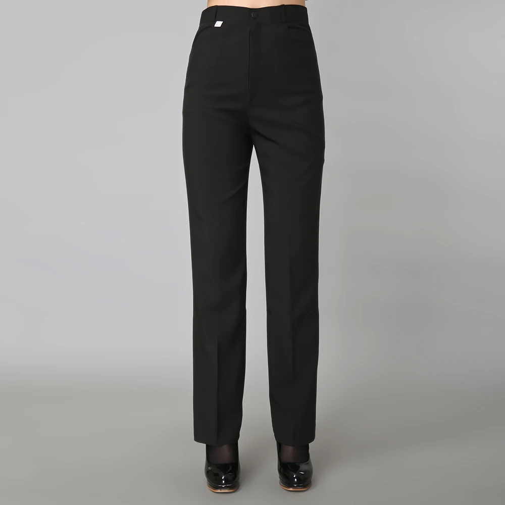 Women Black Work Pants Pockets Long 