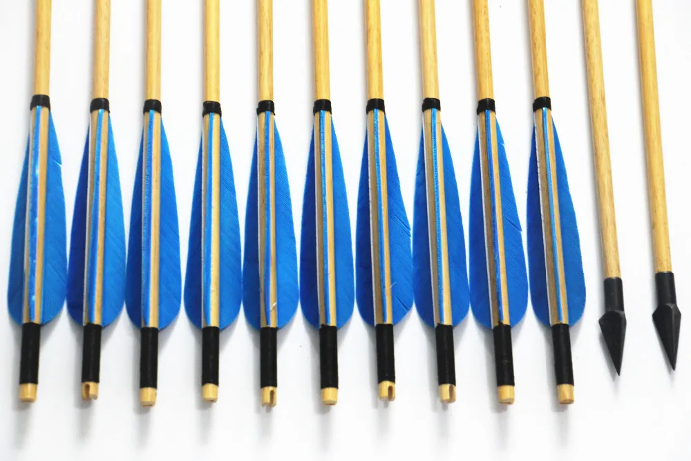 

12 Pcs/Set 33'' Traditional Wooden Arrows Turkey Feather Iron Arrow for Long Bow Archery Arrow