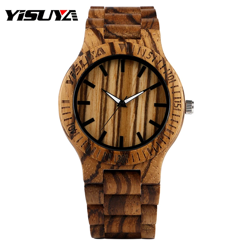 

YISUYA Fashion Brand Men Entire Wood Watch Nature Tree Stripe Wood Grain Case Dress Business Male Wooden Wristwatch Bamboo Clock