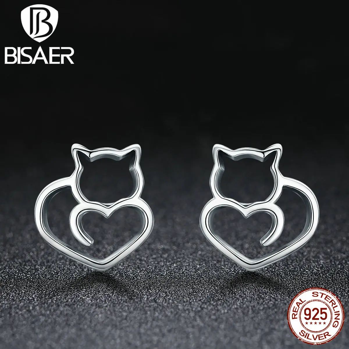 Женские серьги гвоздики из серебра 100% пробы с котом|cat stud earrings|small earringsstud earrings |
