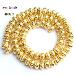 Elegant Rose Gold & Silver Lava Stone Beads for DIY Jewelry - 15'' Strand (18k gold)