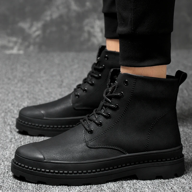 Genuine Leather Men Boots Men Casual Shoes Fashion Ankle Boots For Men High Top With Fur warm Winter Men snow Boots size 38-46 3