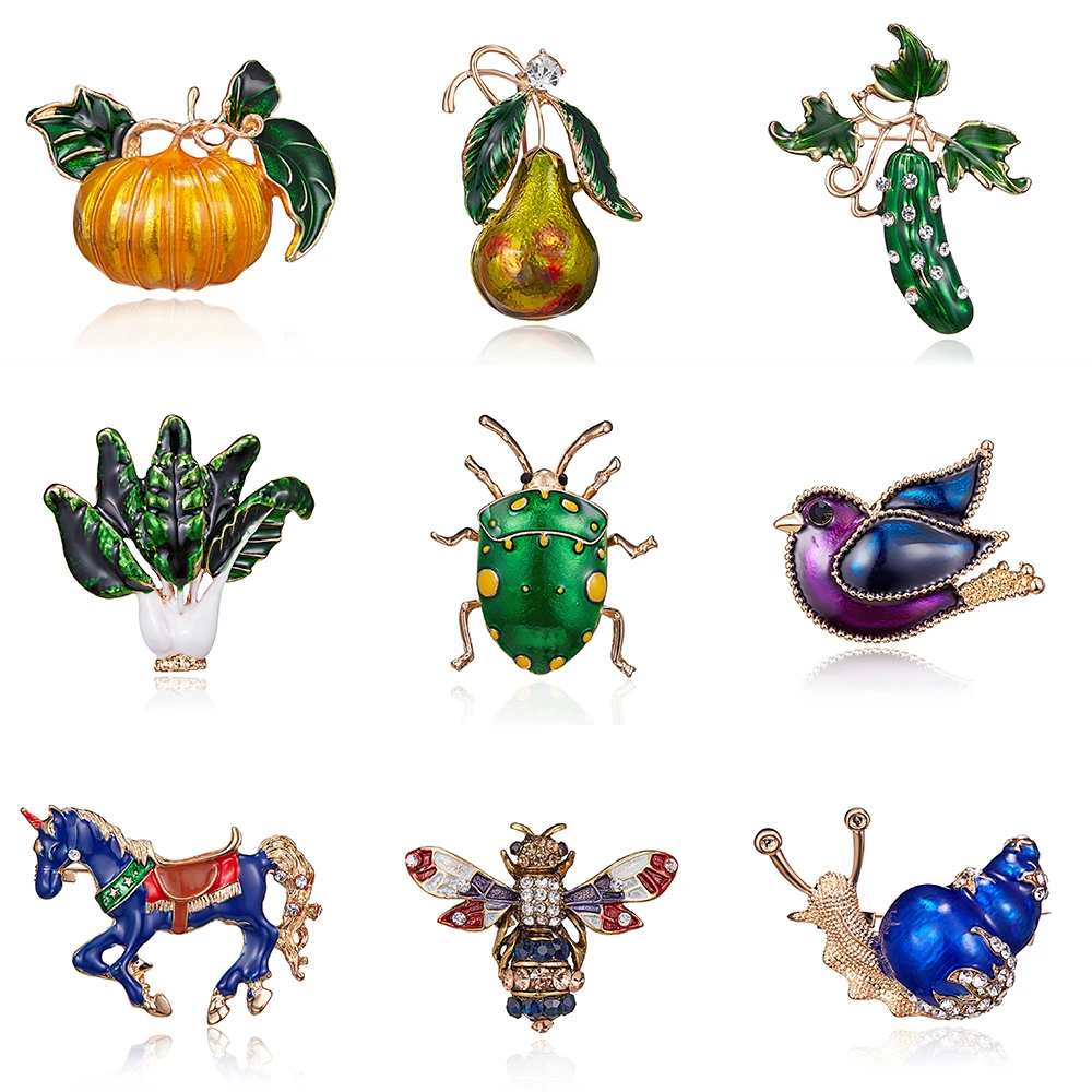 

Halloween Pumpkin BroochBird Bee Snail Horse Pear cucumber Enamel Women's Weddings Banquet Brooch Pins New Year's Gifts unicorn