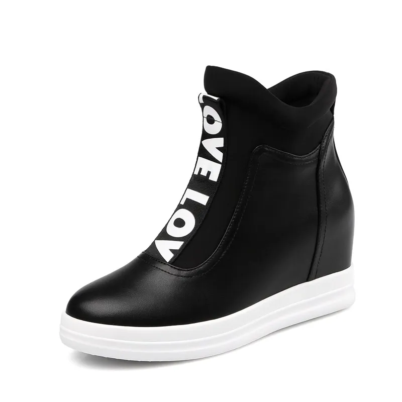 

Height Increasing winter Spring woman casual shoes ankle boots Comfortable Fashion Boots Bonded Leather