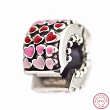 Подарок на день Святого Валентина, бусины с зажимом для любви, розовый и красный CZ, DIY Fit PANDORA, подвески, серебро 925, для женщин, изготовление ювелирных изделий CL045