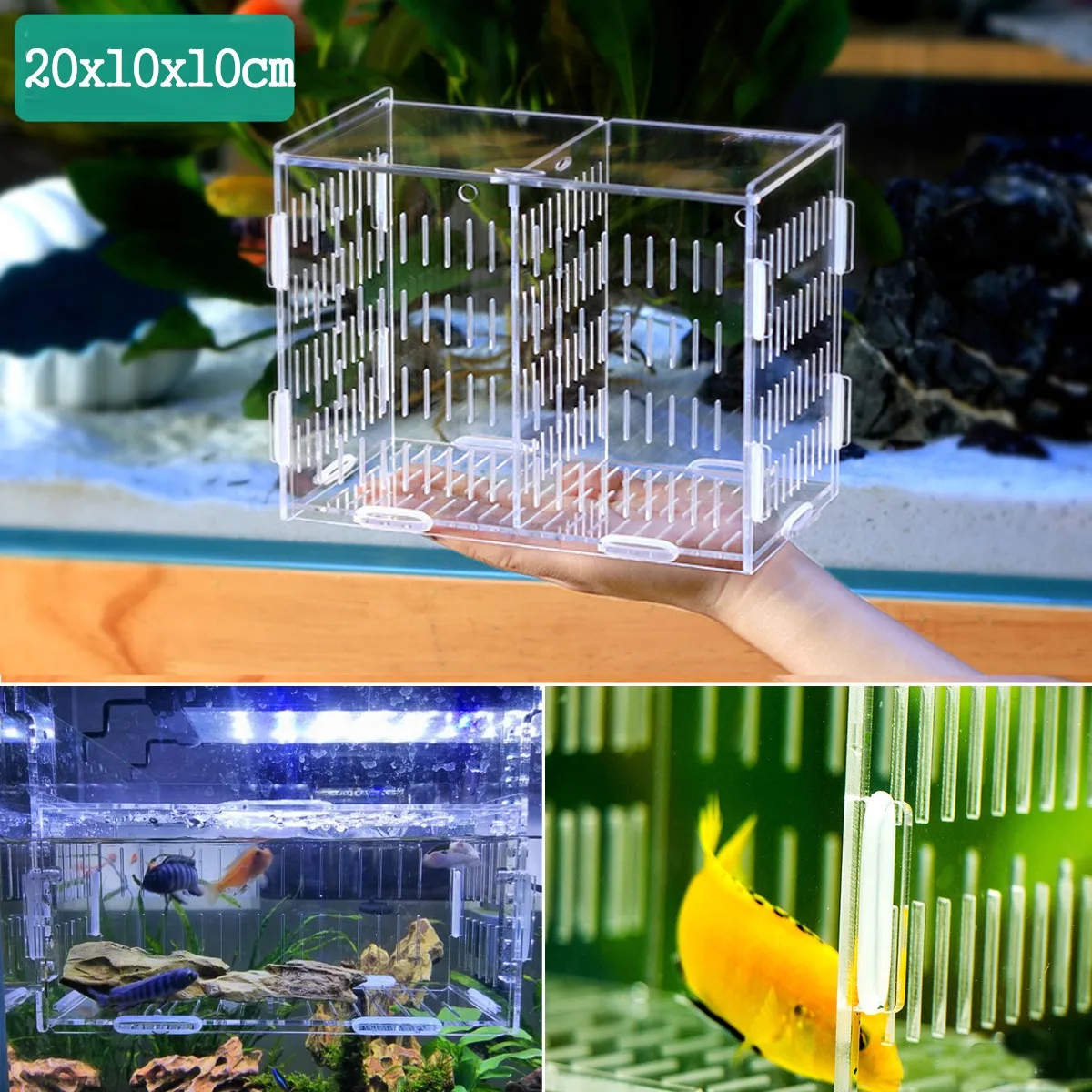 Clear Acrylic Aquarium Baby Betta Fish Tank Breeding Box Hatchery Hook