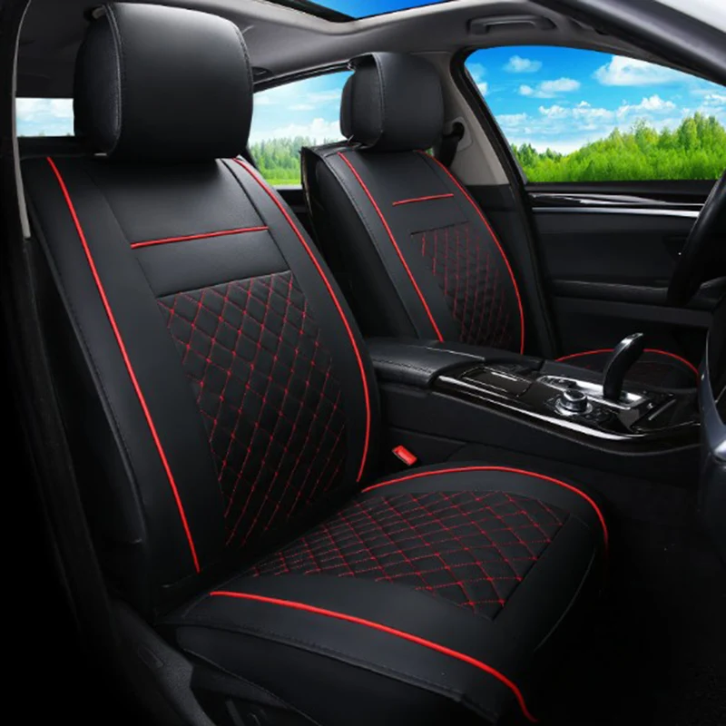 

KKYSYELVA 2PCS Front Seat Covers Universal Leather Car Seat Cover for Toyota Skoda Auto driver seat cushion Interior Accessories