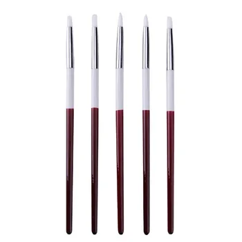 

5PCS Nail Art Sculpture Carving Pen Kit Silicone Head Wooden Handle Brushes 3D Painting Effect Shaping Set Tools
