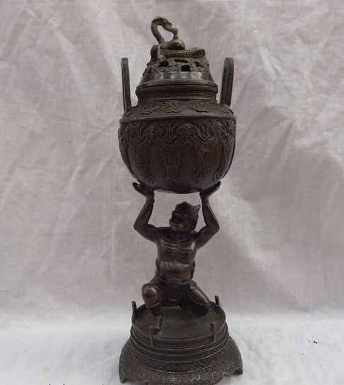 

JP S0610 12" Tibet Bronze Dragon Ball On Japen Buddha Lion Statue Incense Burner Censer (B0328)