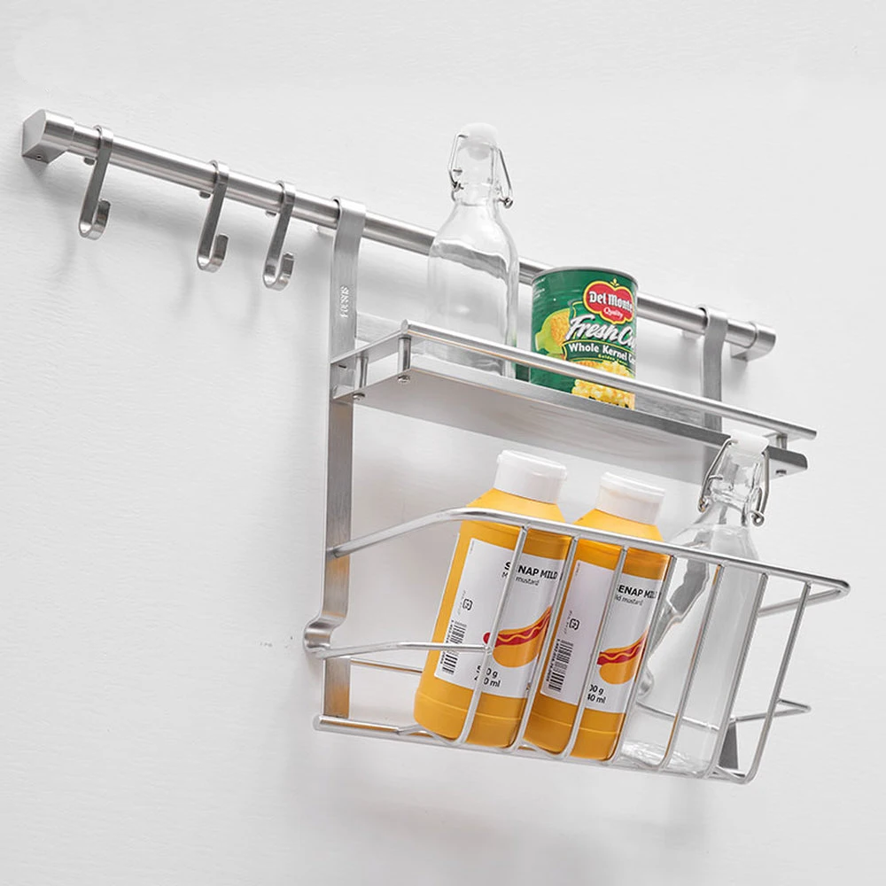  Kitchen 304 stainless steel rack wall hanging double seasoning rack and rod soy sauce bottle storag - 32910534430
