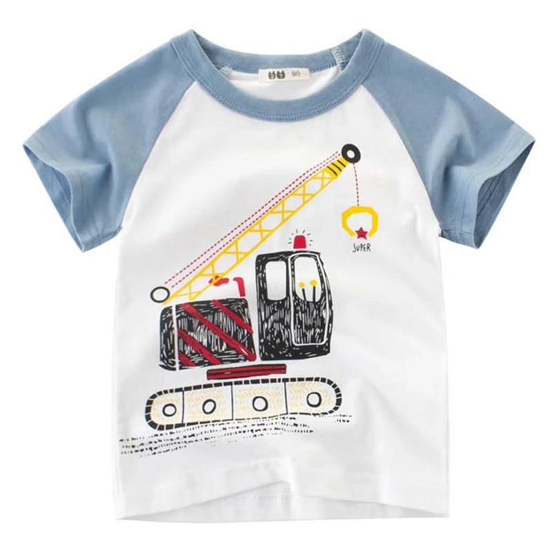 

boys t shirt crane construction kids tees t-shirt kids cartoon toddler boys tshirt white cotton tshirts for children summer tops