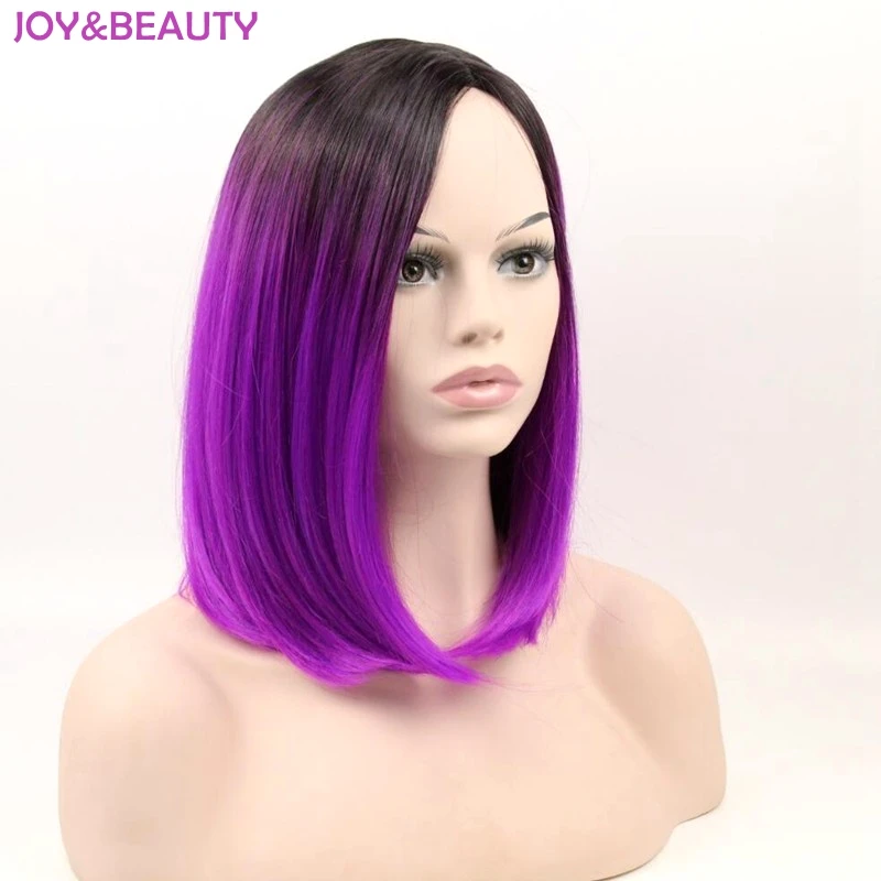 JOY& BEAUTY 1" темный корень косплей парик короткие прямые волосы Омбре фиолетовый термостойкие синтетические волосы для женщин парик