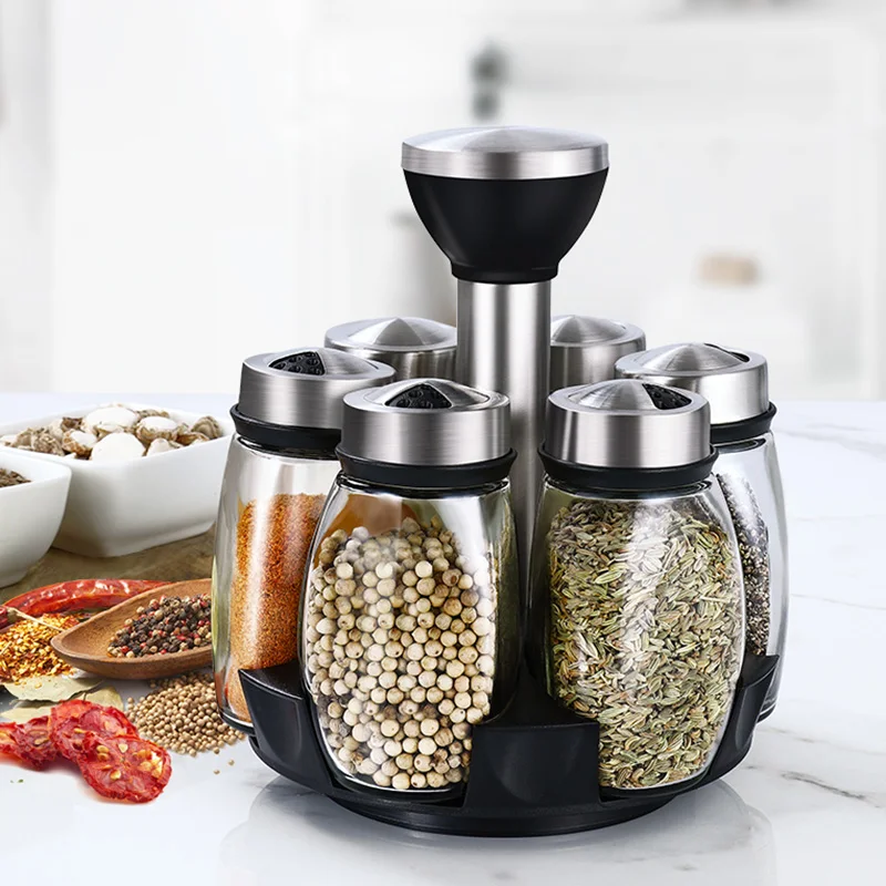 

6Pcs Condiment Set Pepper And Salt Cruet Plastic Kitchen Spice Rack Set With Spice Jar Seasoning Box Herb And Spice Rack Bottles