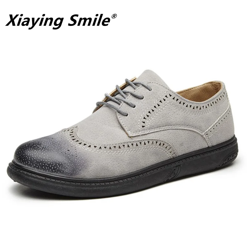 

High quality Genuine leather oxford shoes for men lace-up Brogues Oxfords Flats men's casual shoes fashion comfortable