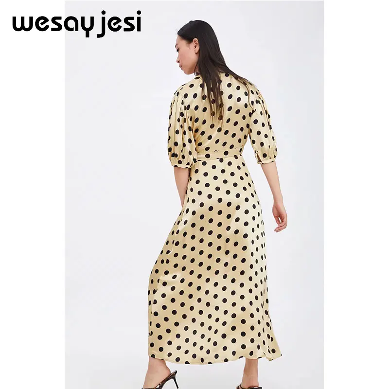 Платье для женщин vestidos, английский стиль, а-силуэт, короткий рукав, длина по щиколотку, v-образный вырез, в горошек, с принтом, vestidos de fiesta, платье для вечеринок