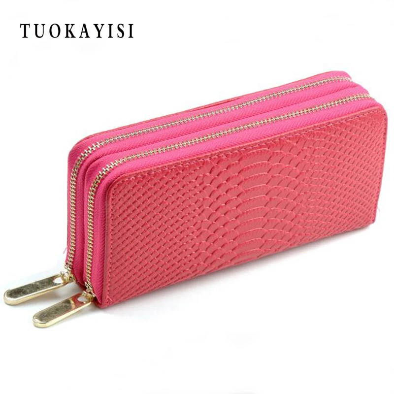 

Super Gift women wallets genuine leather wallet two double zipper design Crocodile Grain Embossed Luxury Female Clutch purse new