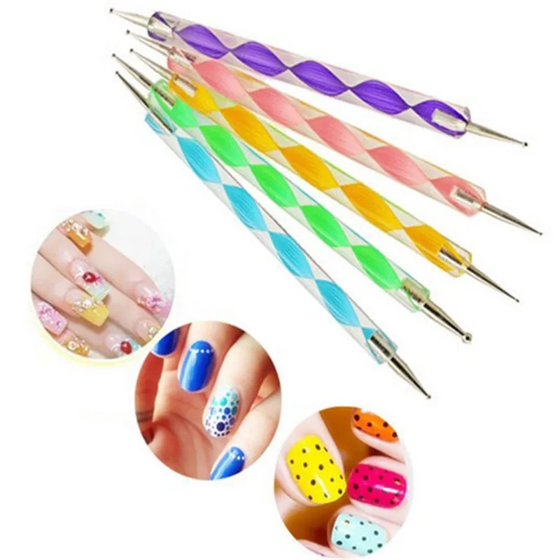 Hot 5pcs 2way Nail Dotting Pen Set 5 Colors Marbleizing Tool 5pcs 2way Nail Dotting Pen Set 5 Colors Marbleizing Tool Art Doting Paint Tools Manucure Accessoreis Painting