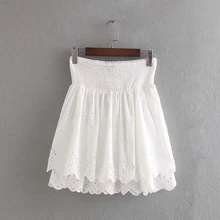 Винтажные белые плиссированные шорты с вышивкой, женские эластичные юбки с высокой талией, сексуальная корейская модная мини-юбка, летняя юбка в стиле бохо