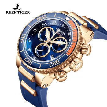 

Reef Tiger/RT Top Brand Luxury Blue Sport Watch for Men Rubber Strap Rose Gold Waterproof Watches Relogio Masculino RGA3168