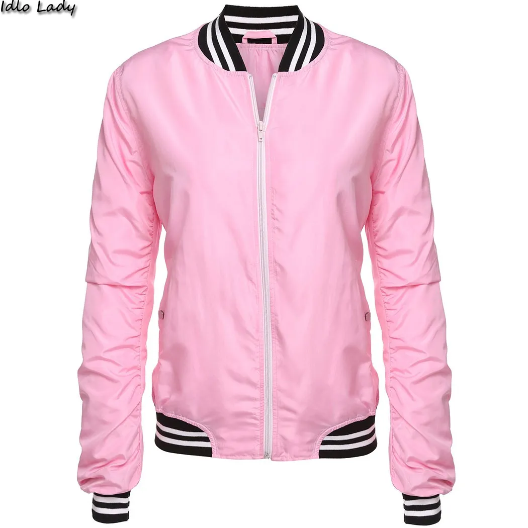 Pink Color Bomber Jacket Women 2016 Spring Autumn Zipper