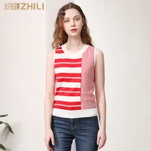 ZHILI Женская трикотажная полосатая Летняя Повседневная жилетка без рукавов(S-4XL