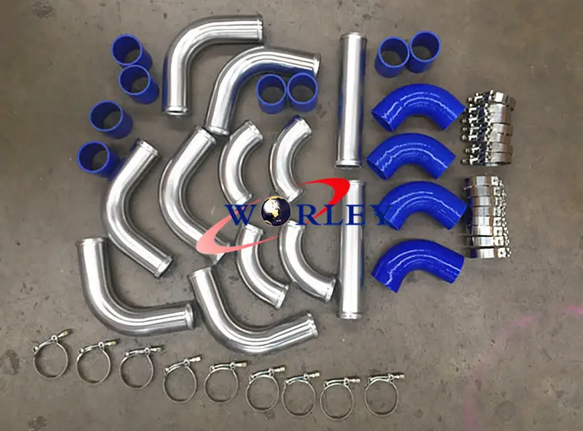 

3" INCH 76mm Aluminum Universal Intercooler Turbo Piping pipe Kit +BLUE hose kits