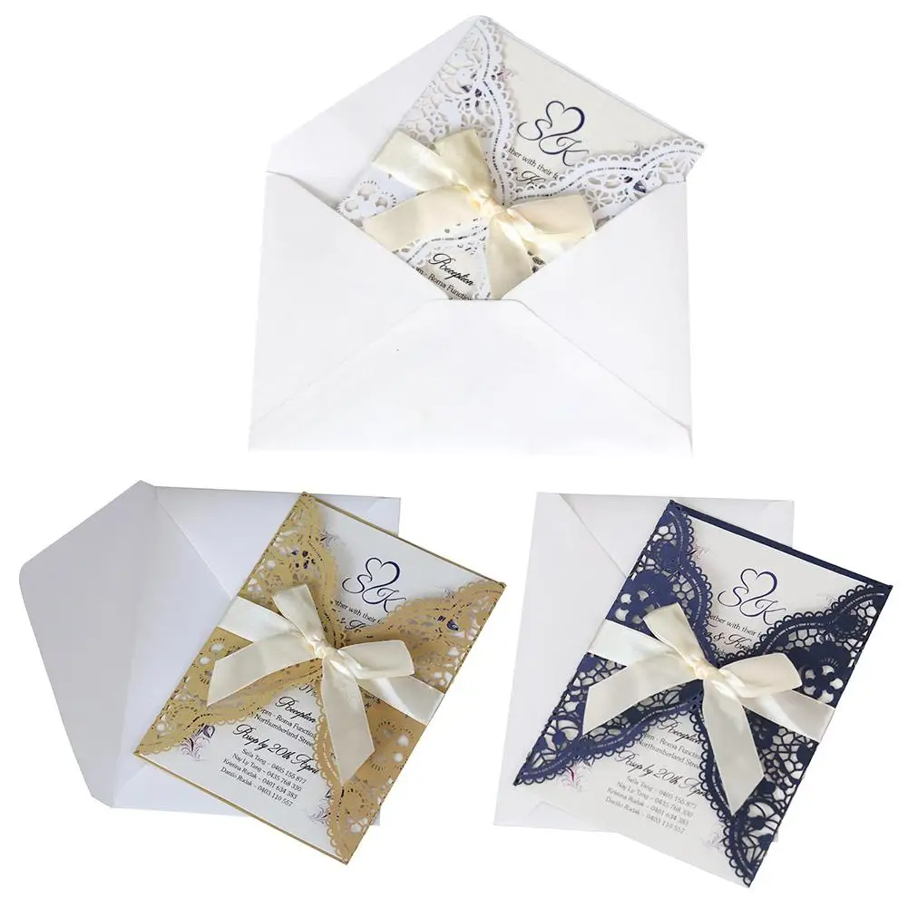  10PCS Simple European Invitations Laser Hollow Invitations Wedding Party Holiday Greeting Card For  - 33032438782