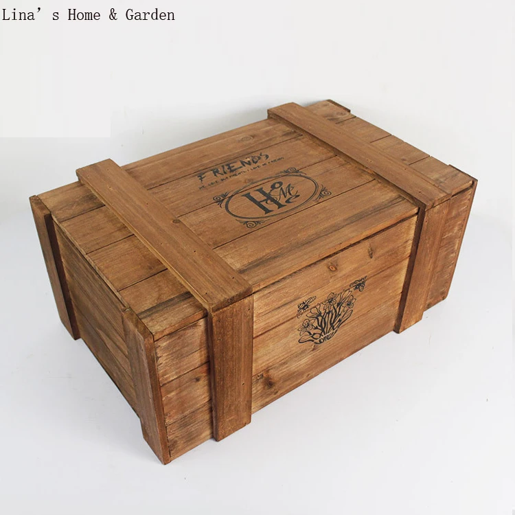 

Retro Vintage Solid Handmade Wooden Crate with Lid
